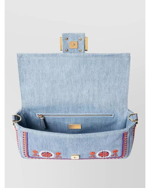 Fendi Blue Baguette Crossbody Bag Detachable Strap Top Handle