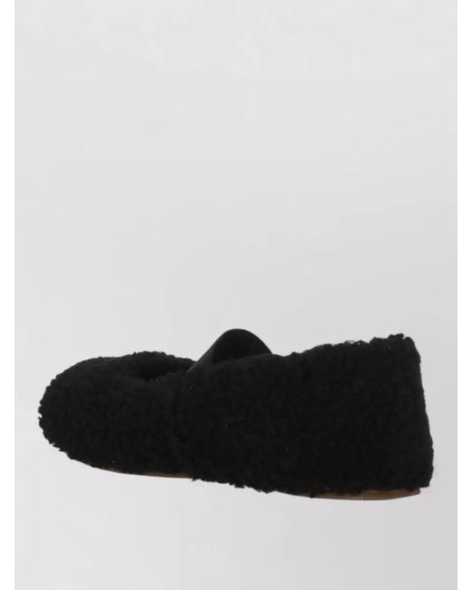 Moon Boot Black Shearling Ballet Slippers Elastic Logo Band