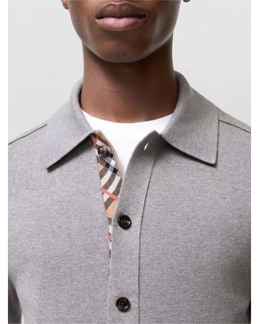 Burberry Gray Collared Knitwear Contrast Trim Long Sleeves for men