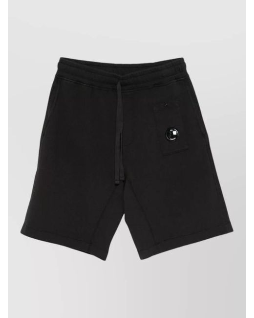 C P Company Black Cotton Jogging Bermuda Shorts Elastic Waistband for men