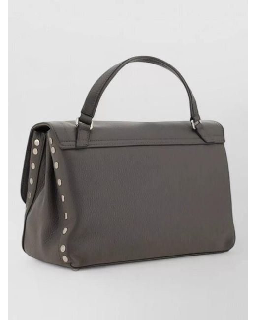 Zanellato Gray Shoulder Bag Calfskin Studs Top Handle