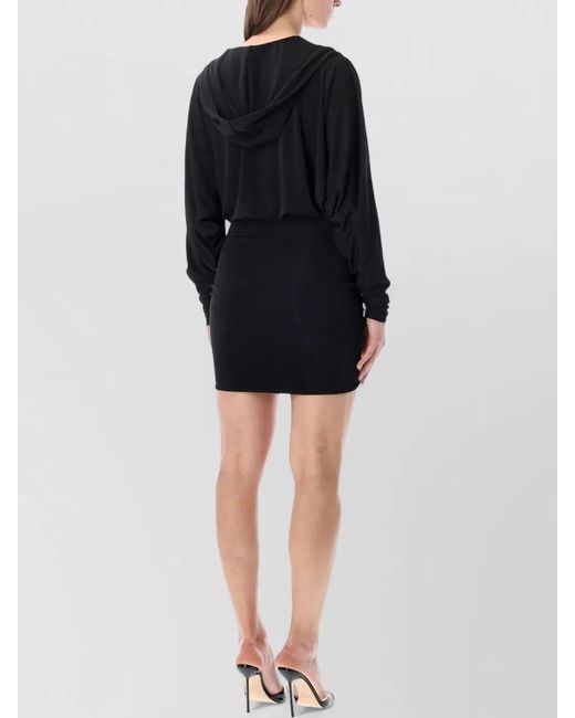 ANDAMANE Black Hooded Ruched Mini Dress