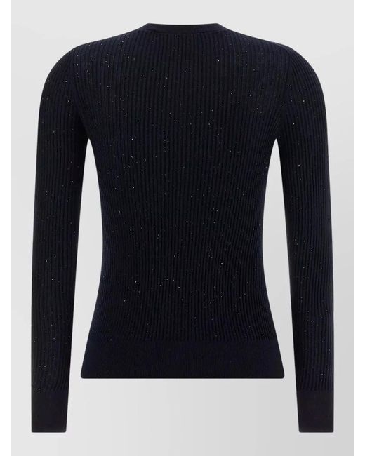 Max Mara Blue Silk Wool Ribbed Knit Long-Sleeve Sweater