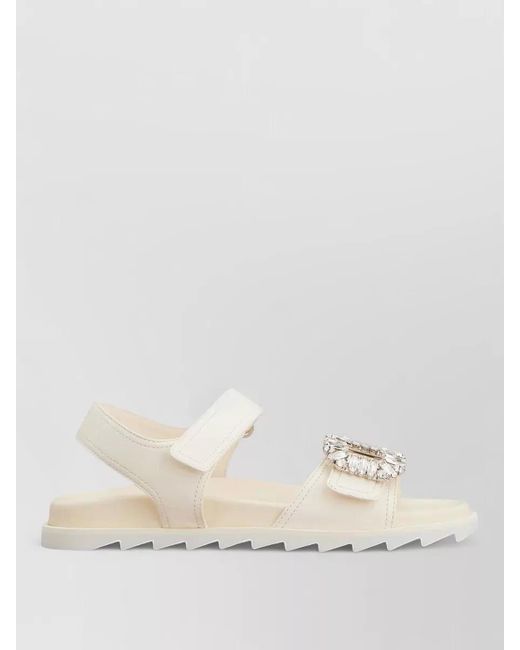 Roger Vivier Natural Sandals Flat Sole Open Toe Embellished