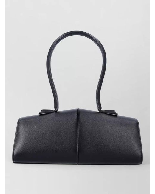 Jil Sander Black Shoulder Bag Leather Structured Piping Strap Handle