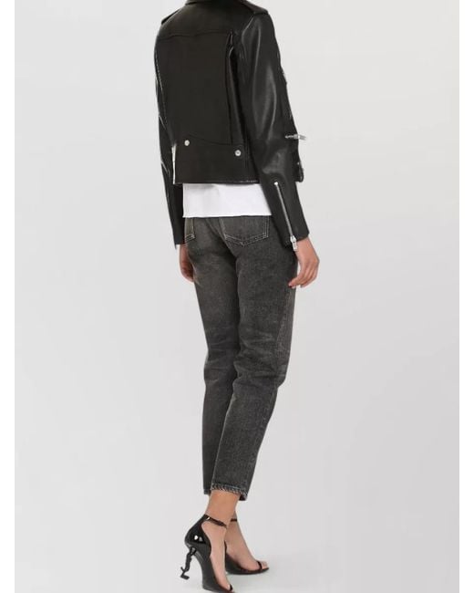 Saint Laurent Black Cropped Leather Biker Jacket Tailored Fit