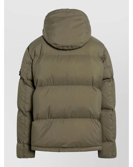 Stone Island Green Ripstop Hooded Puffer Jacket for men