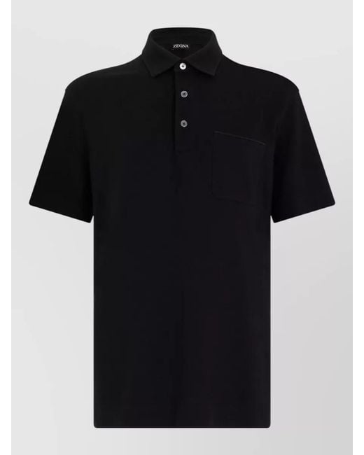 Zegna Black Short Sleeve Polo Shirt Chest Pocket for men