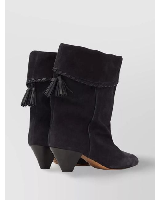 Isabel Marant Black Suede Calf Leather Tassel Ankle Boots