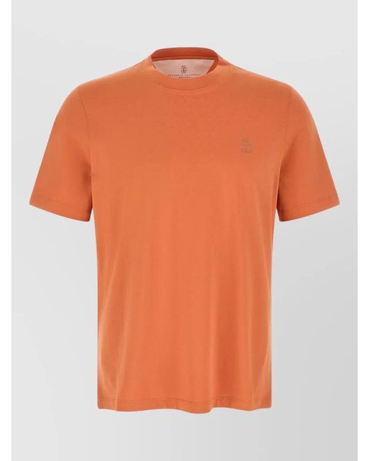 Brunello Cucinelli Orange Logo Crew Neck T-Shirt for men
