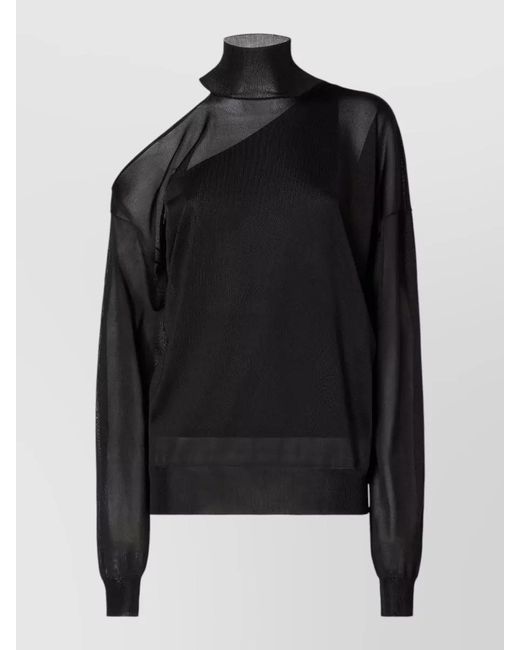 Fendi Black Silk Organza Turtleneck Cutout Knit Top