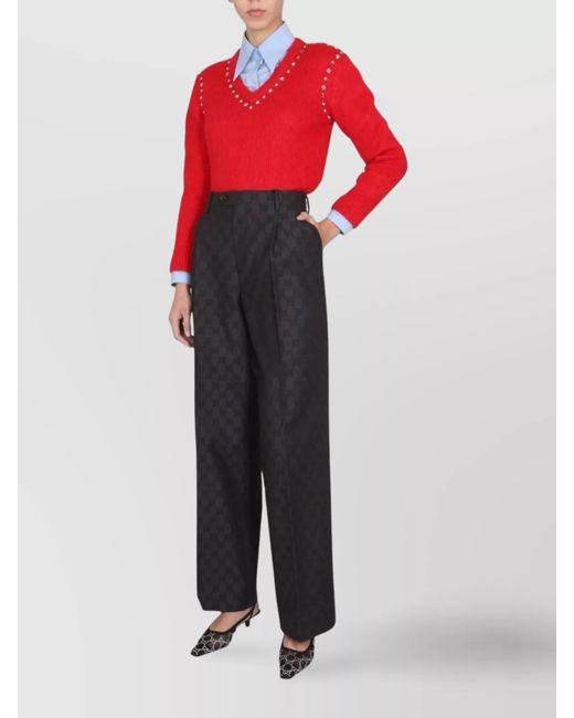 Gucci Red Mohair V-Neck Studded Jumper