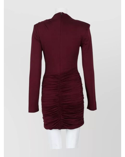 ROTATE BIRGER CHRISTENSEN Purple Long Sleeve Dress Ruched Detail Design