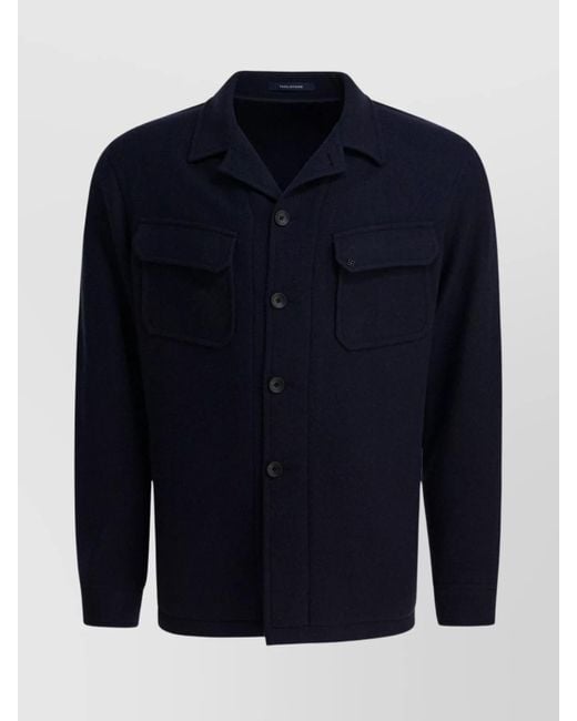 Tagliatore Blue Chest And Side Pockets Collared Long Sleeves for men