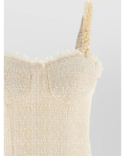 Balmain Natural Conchiglie Dress Pleated Skirt Sleeveless Square Neckline