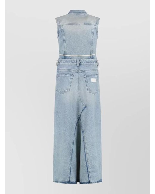 MM6 by Maison Margiela Blue Denim Midi Dress Removable Skirt Belt