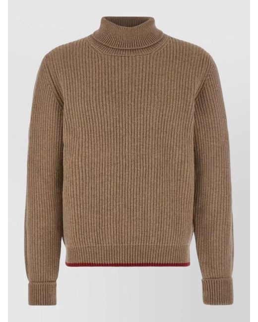 Fay Brown Wool Turtleneck Sweater Contrast Hem for men