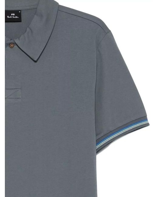 Paul Smith Blue Polo Shirt Striped Detail Ribbed Cuffs for men