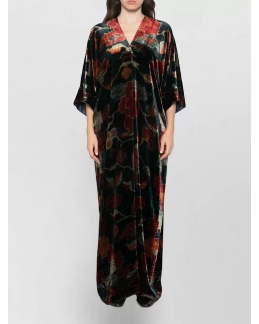 Pierre Louis Mascia Black Long Geometric Print Dress V Neck