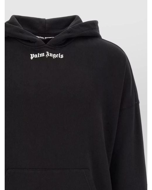 Palm Angels Blue Logo Hooded Sweatshirt Kangaroo Pocket Ribbed Cuffs for men