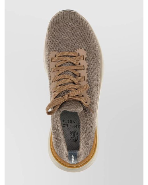 Brunello Cucinelli Natural Round Toe Textured Fabric Sneakers Rubber Sole for men