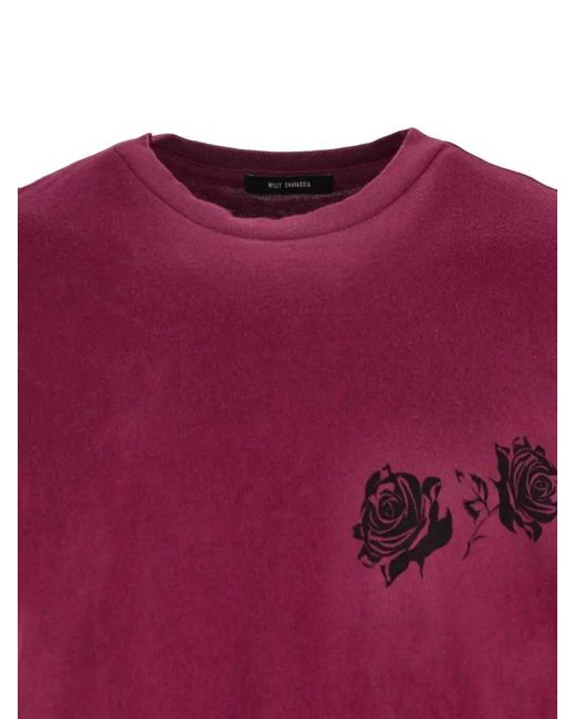 Willy Chavarria Red Crew Neck T Shirt Floral Graphic Text for men