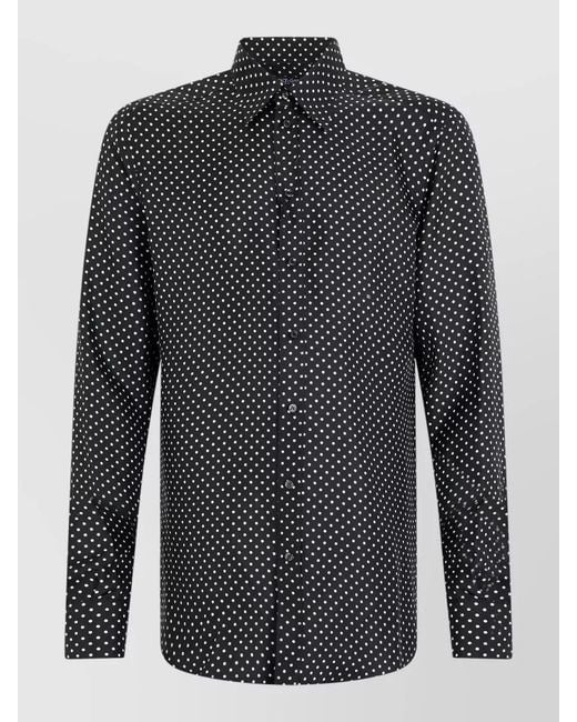 Dolce & Gabbana Black Silk Twill Shirt Polka Dot Pattern for men
