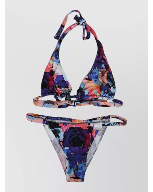 Feel me fab White Miami Floral Print Halter Triangle Bikini