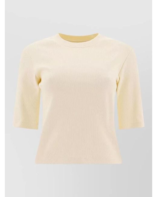 Sandbeige Natural Crew Neck Ribbed Texture Short Sleeves Top