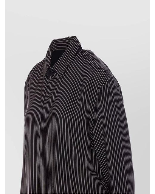 Saint Laurent Blue Silk Striped Long-Sleeve Shirt