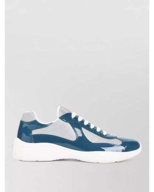 Prada Blue Calf Leather Sneakers Petrolio Mesh for men