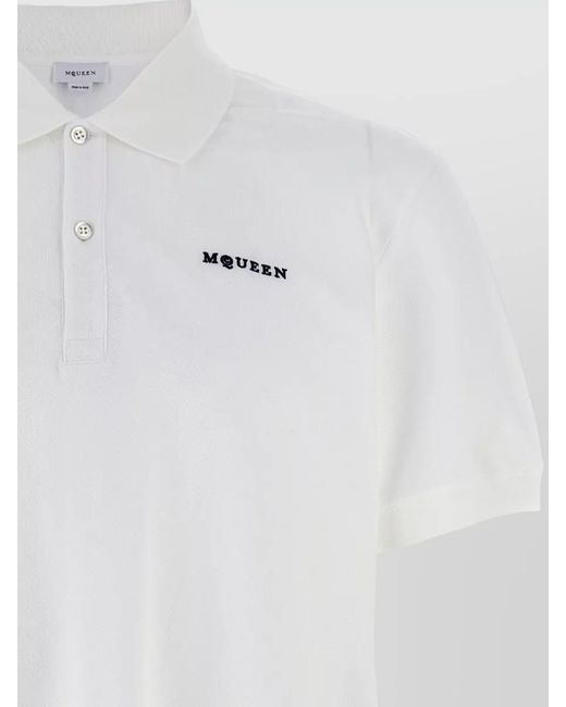 McQueen White Polo Shirt Logo Detail Short Sleeves for men