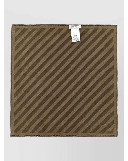 Brunello Cucinelli Green Regimental Striped Pure Silk Pocket Square for men