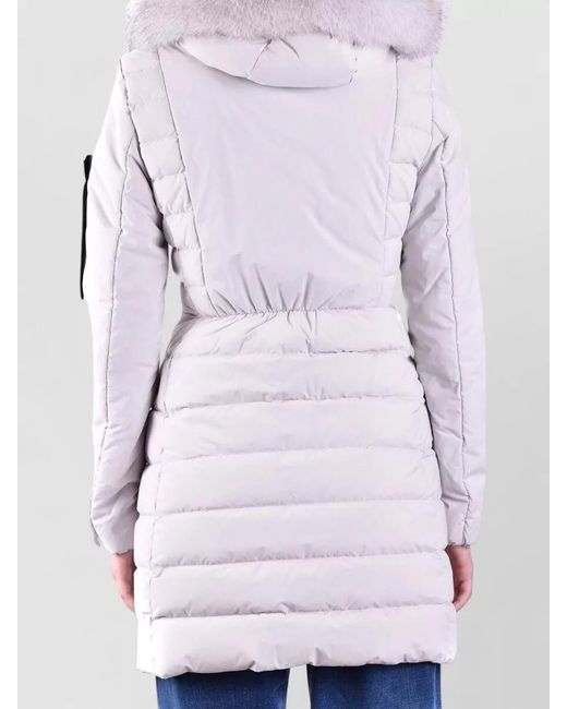 Peuterey Blue Hooded Long Quilted Coat Faux Fur Collar