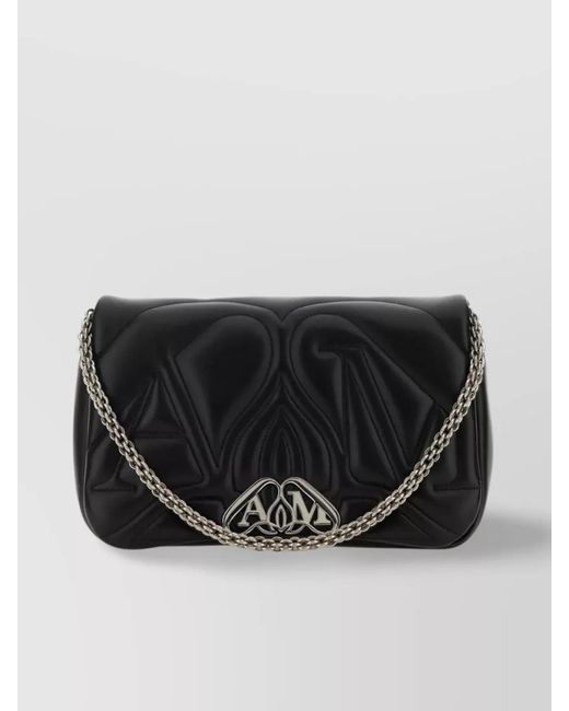 McQueen Black The Seal Leather Shoulder Bag
