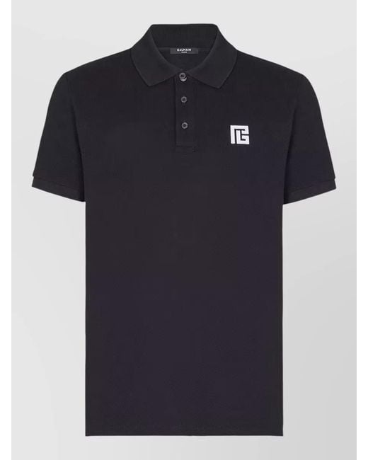 Balmain Blue Short Sleeve Polo Collar Knit Top