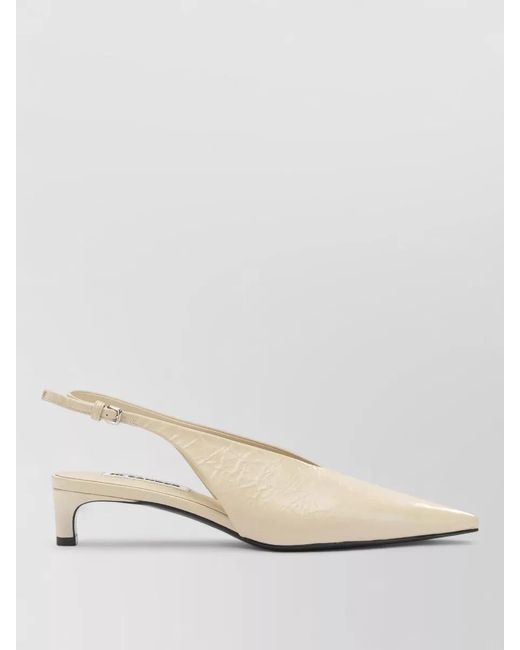 Jil Sander Natural Leather Slingback Pumps Pointed Toe Kitten Heel