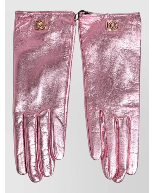Dolce & Gabbana Pink Leather Wrist-Length Mittens