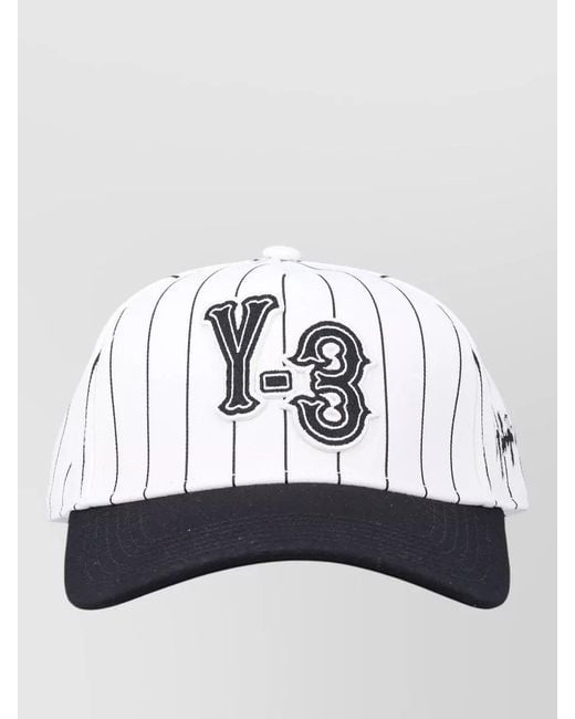 Y-3 White Pinstripe Twill Cap High Crown Brim