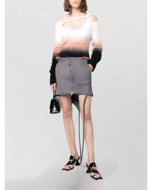 OTTOLINGER Gray Asymmetric Faux Fur Trim Mini Skirt