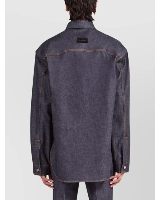 Ferragamo Blue Cotton Shirt for men