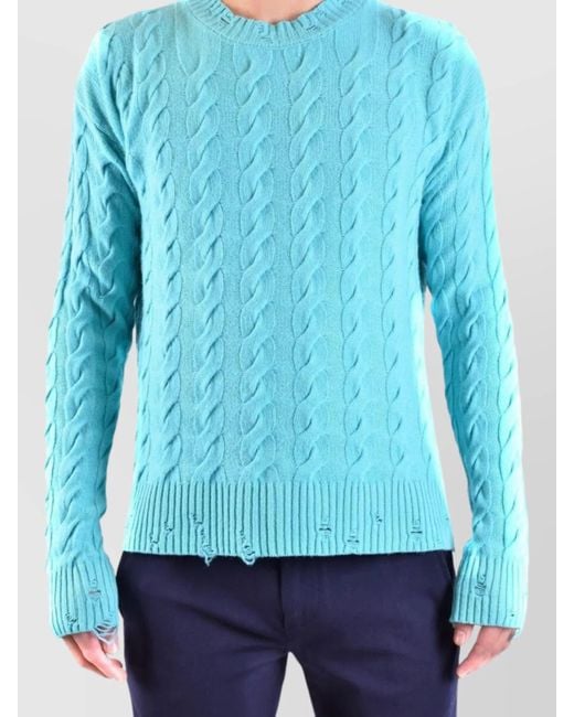 Laneus Blue Cable Knit Crew Neck Sweaters for men