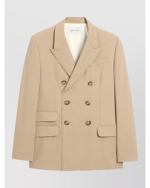 AMI Natural Wool Jacket Double Breasted Tailored Design for men