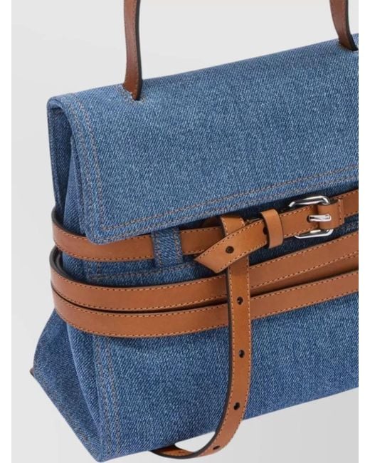 Moschino Blue Shoulder Bag Buckle Detail Contrast Strap Flap