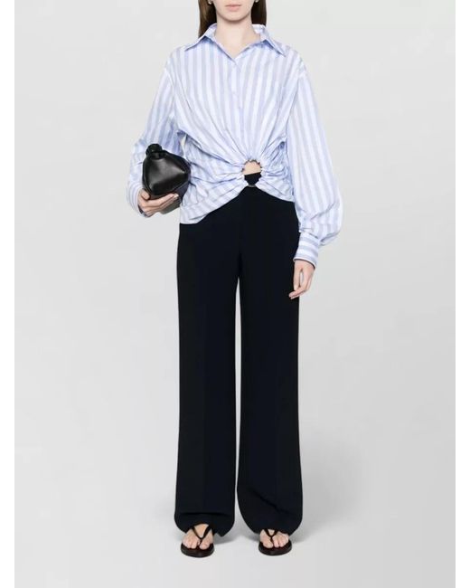 Via Masini 80 Blue High Waist Trousers Belt Loops Wide Leg