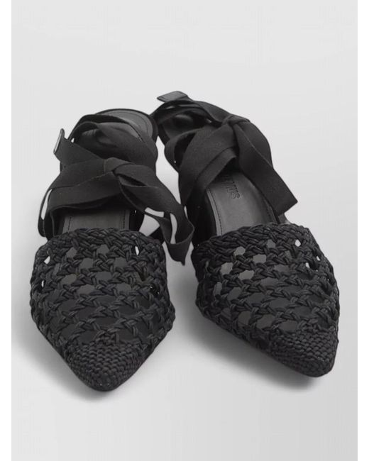 Jacquemus Black Wedge Espadrille Mules Pointed Toe Ribbon