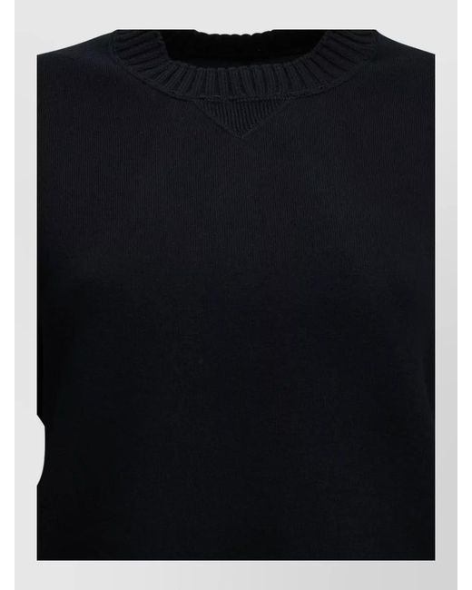 Sacai Blue Crew Neck Cotton Cashmere Cropped Sweater