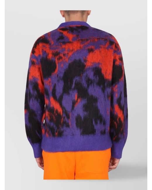 MSGM Blue Ribbed V-Neck Cardigan for men