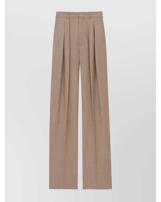 Saint Laurent Natural Wool High-Rise Wide-Leg Tailored Trousers