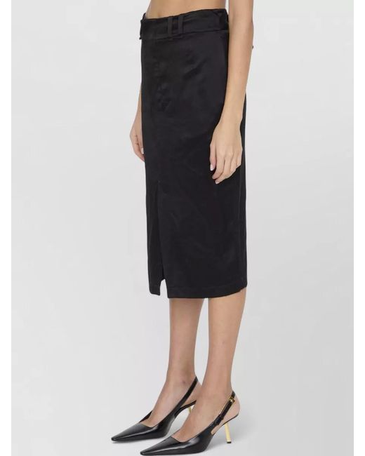Saint Laurent Black Silk High-Rise Midi Skirt